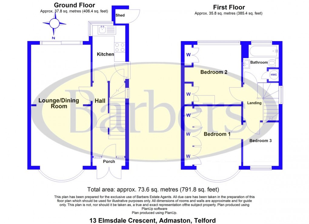 Floorplan for Elmsdale Crescent, Admaston, Telford, TF5 0AF.
