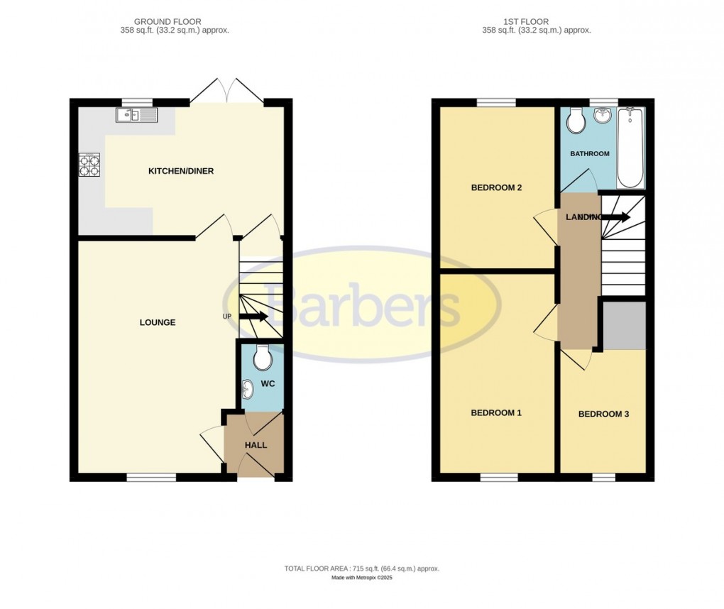 Floorplan for Ferridays Fields, Woodside, Telford, TF7 5GJ.