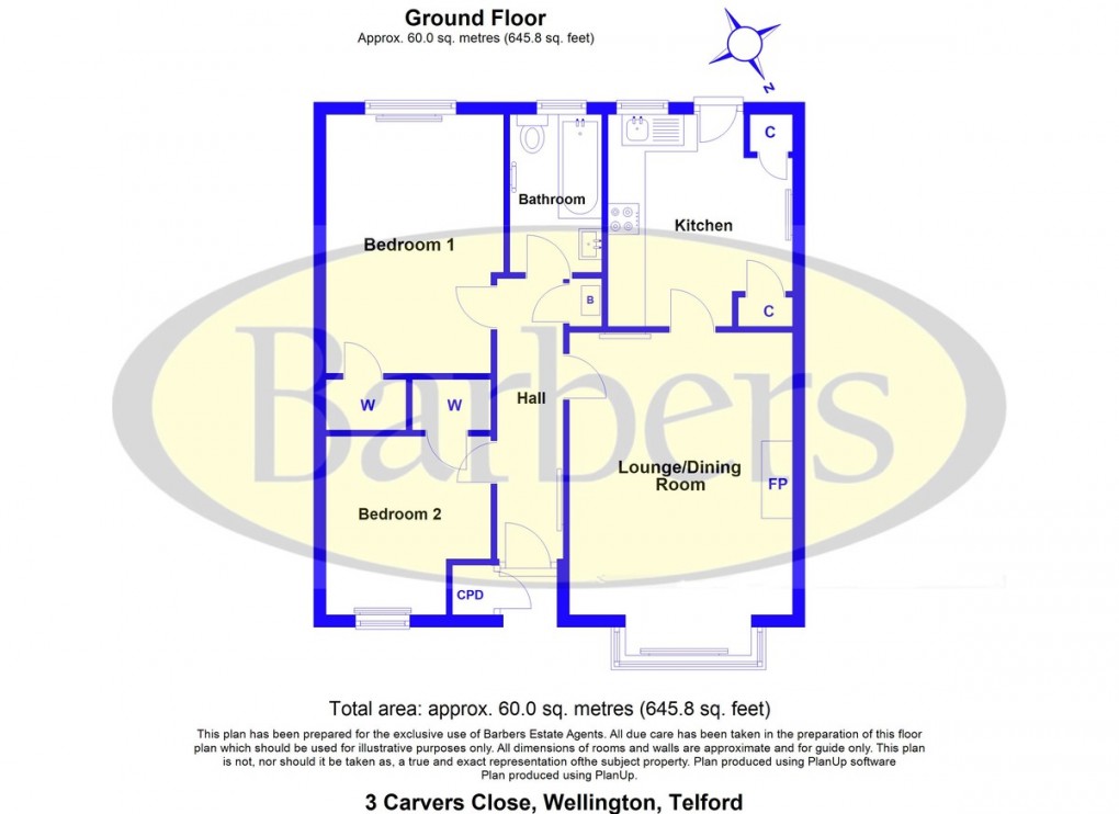 Floorplan for Carvers Close, Wellington, Telford, TF1 2EQ.