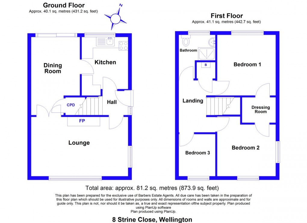 Floorplan for Strine Close, Wellington, Telford, TF1 3LR.