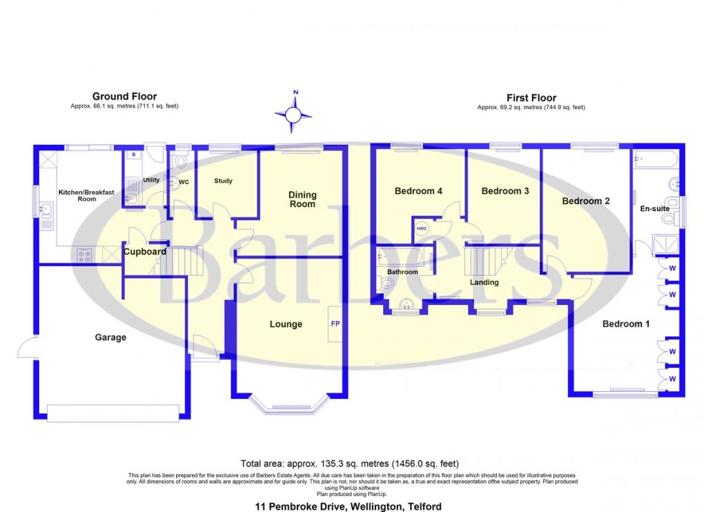 Floorplan for Pembroke Drive, Wellington, Telford, TF1 3PT.