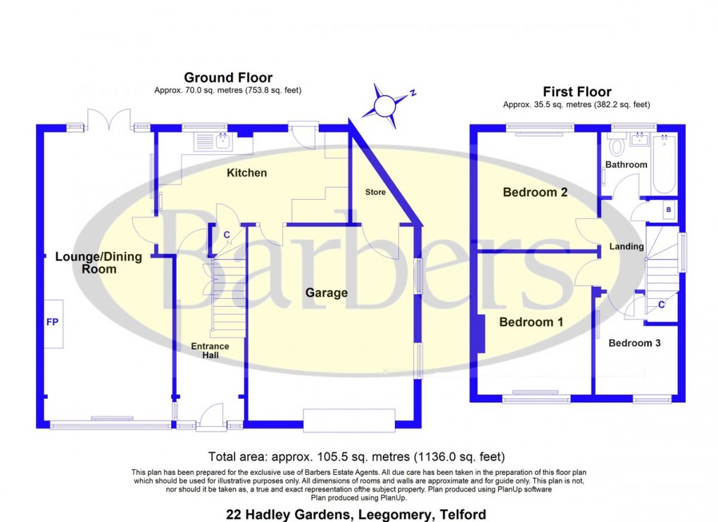 Floorplan for Hadley Gardens, Leegomery, Telford, TF1 6QQ
