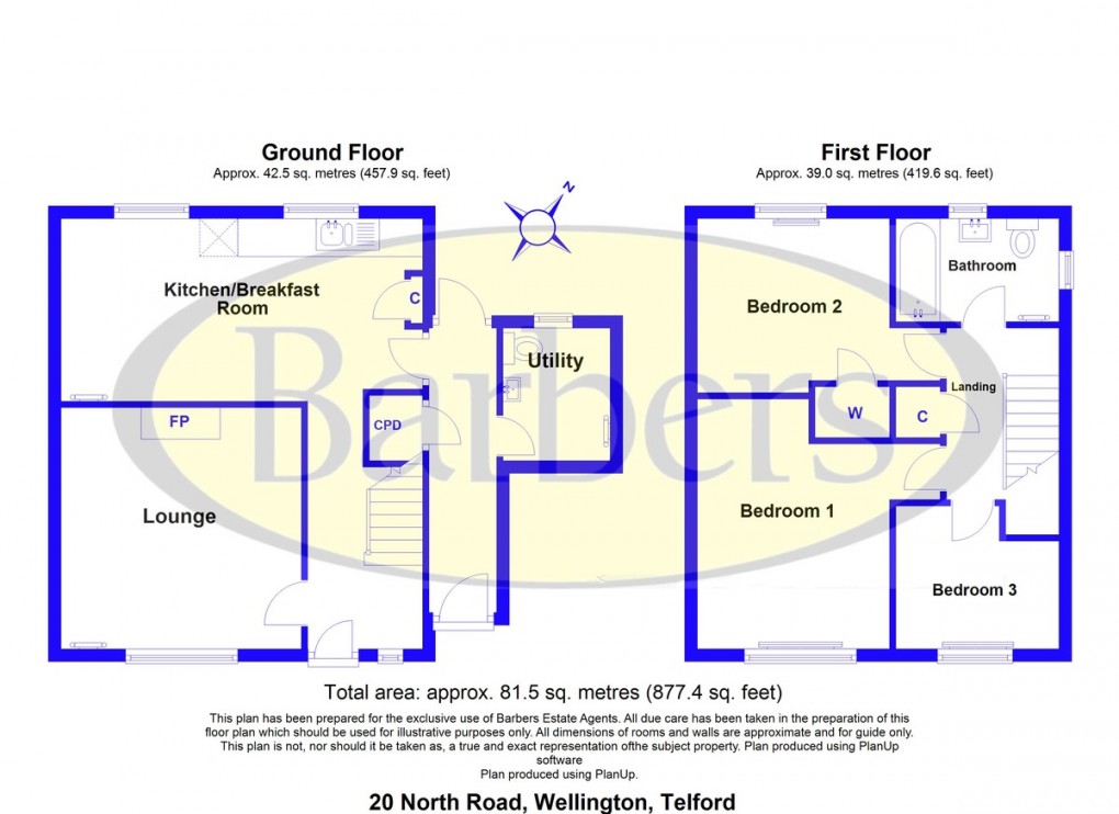 Floorplan for North Road, Wellington, Telford, TF1 3ED.
