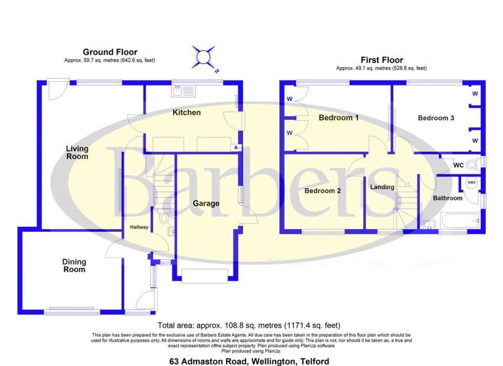 Floorplan for Admaston Road, Wellington, Telford, TF1 3NL.