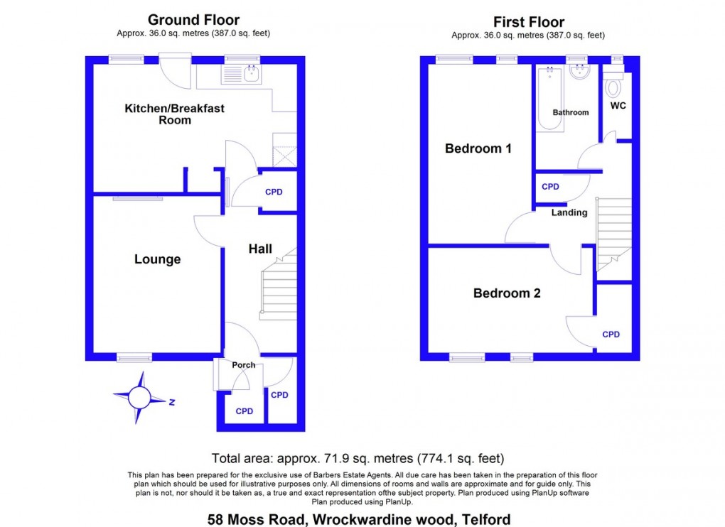 Floorplan for Moss Road, Wrockwardine Wood, Telford TF2 7BY.