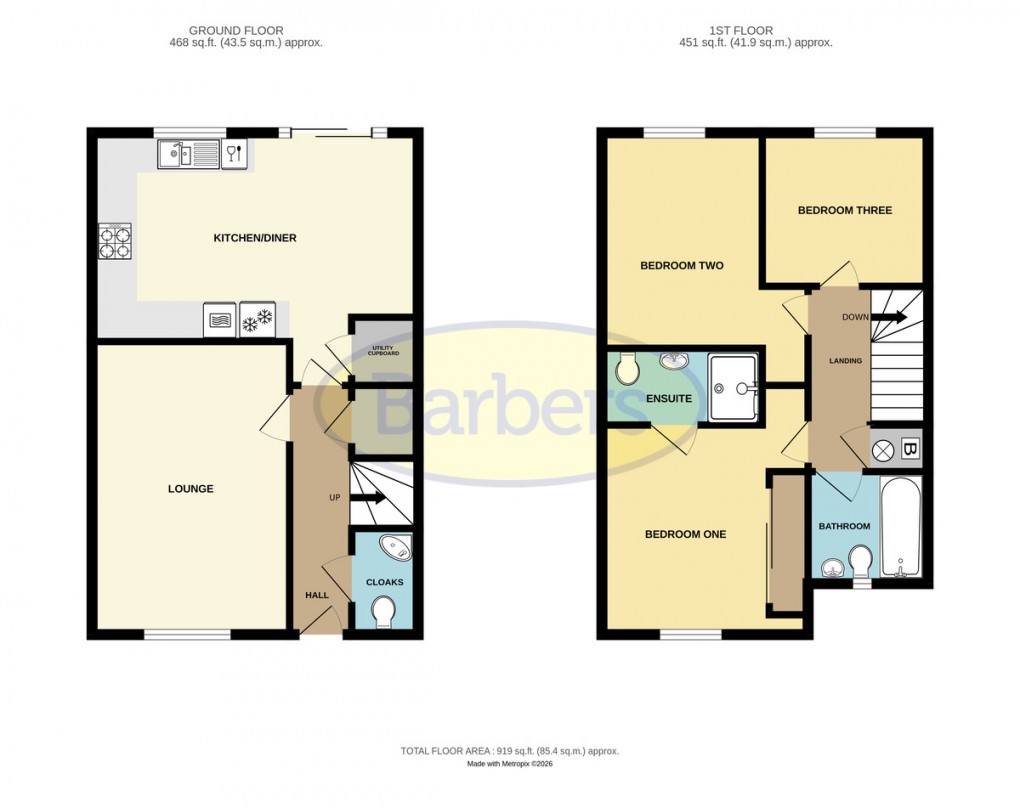 Floorplan for Miller Meadow, Leegomery, Telford, TF1 6NS.